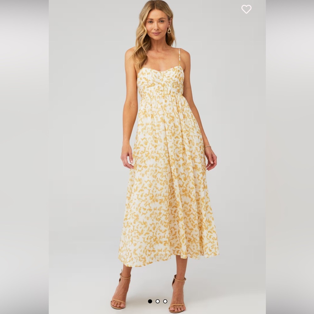 Bardot Milika Printed Midi Dress in an abstract ivory and yellow pattern medium